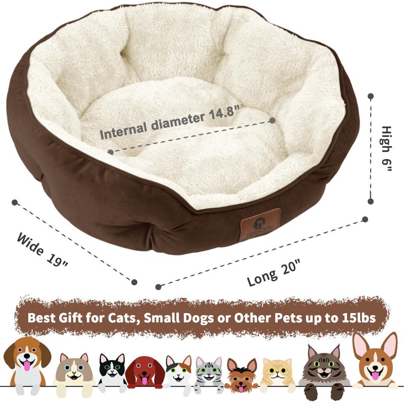 Asvin Small Dog Bed for Small Dogs, Cat Beds for Indoor Cats, Pet Bed for Puppy and Kitty, Extra Soft & Machine Washable with Anti-Slip & Water-Resistant Oxford Bottom, Brown, 20 inches - Image 3